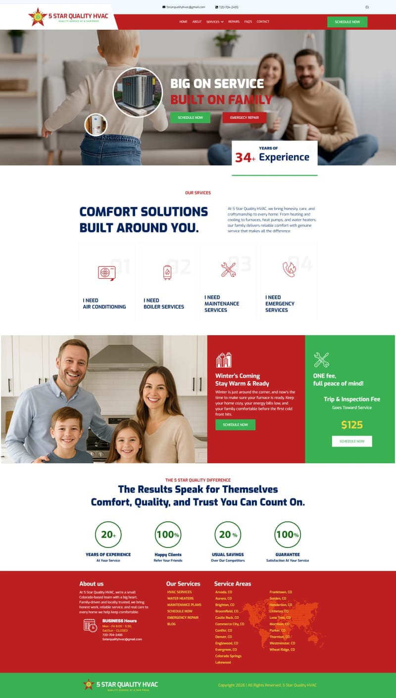 5 Star Quality HVAC — Home Services Site — full page design