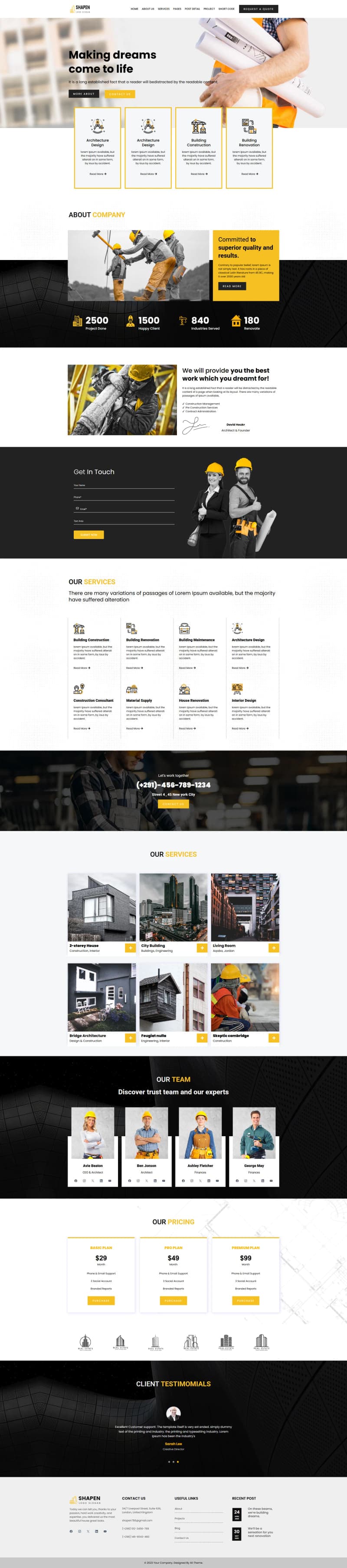 Construction Company — Project Showcase Site — full page design