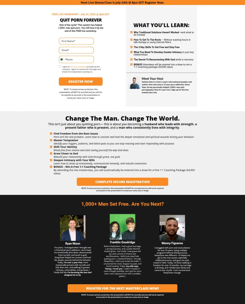 Live Freedom — Webinar Funnel — full page design