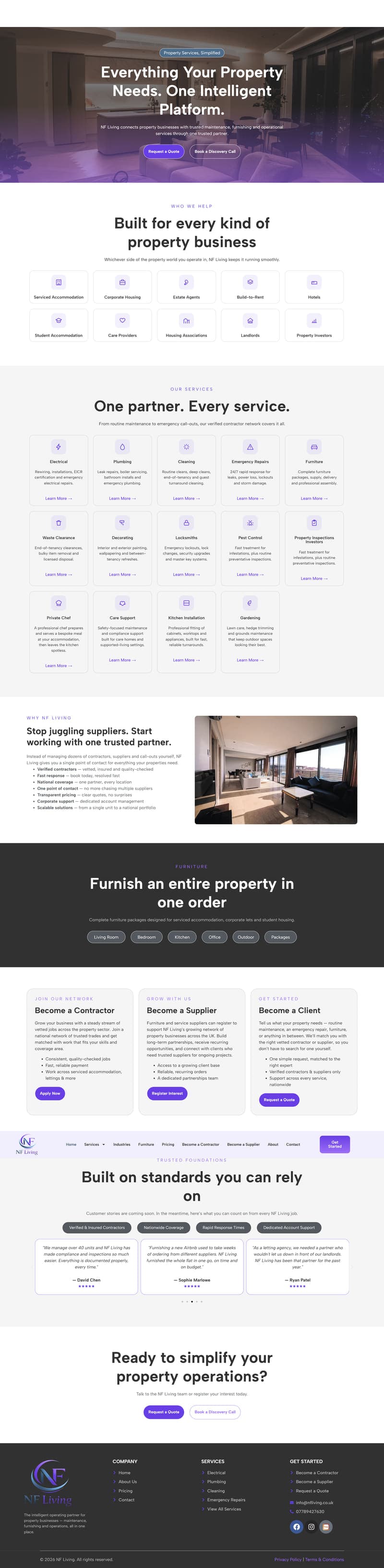 NF Living — Contractor Network Platform — full page design