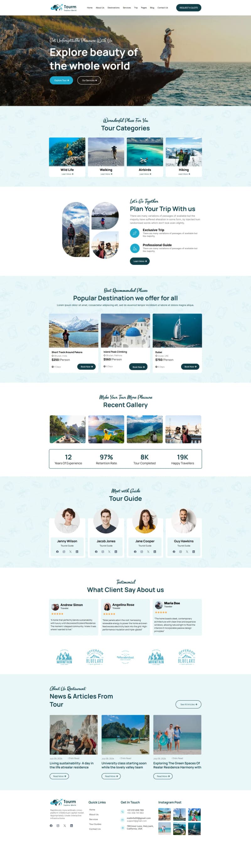 Travel — Destination & Trip Site — full page design