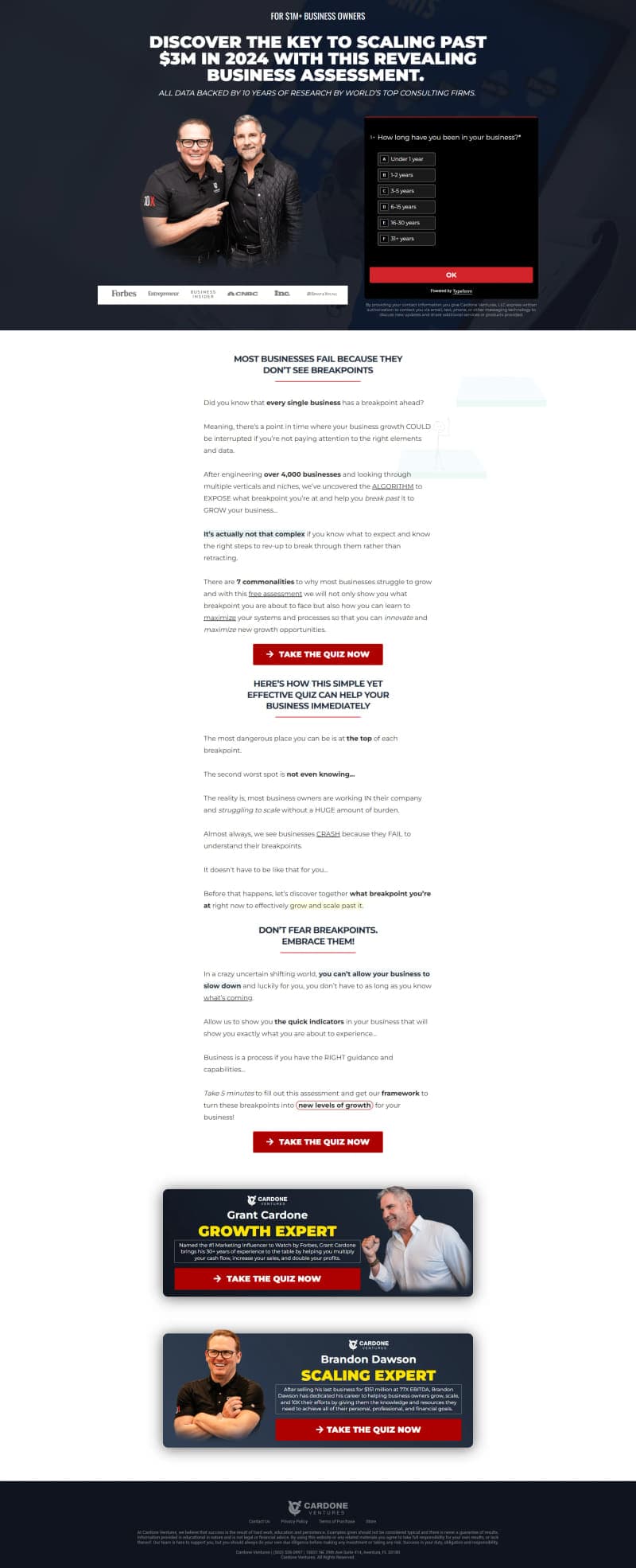 Business Breakpoint Quiz — Assessment Funnel — full page design