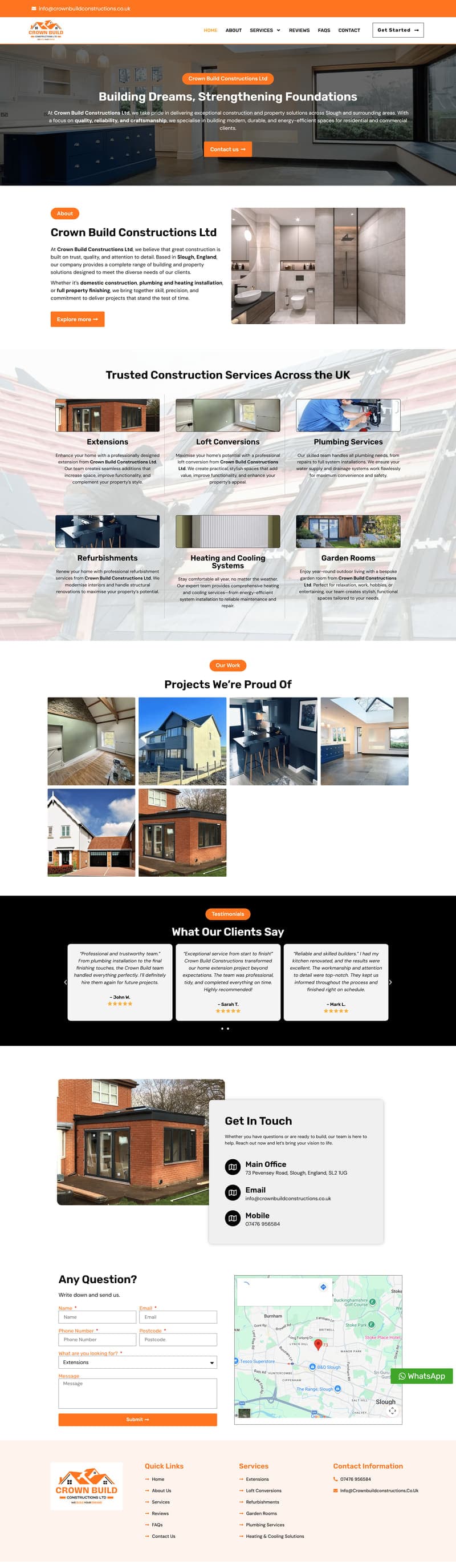 Crown Build Constructions — Corporate Site — full page design