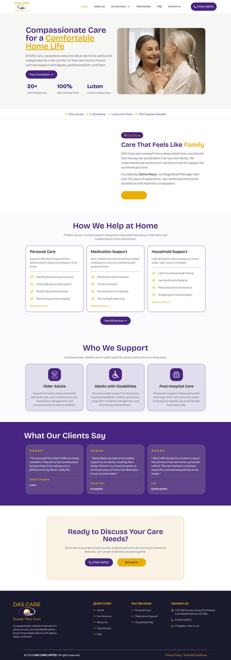 DAS Care Services — Home Care Provider — full page design