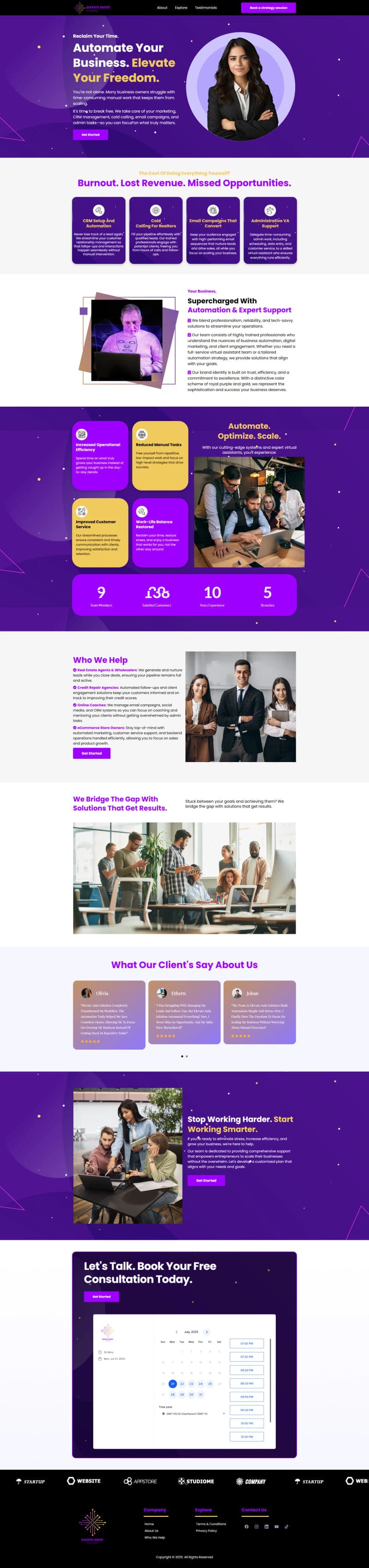 Elevate Assist — Business Automation Site — full page design