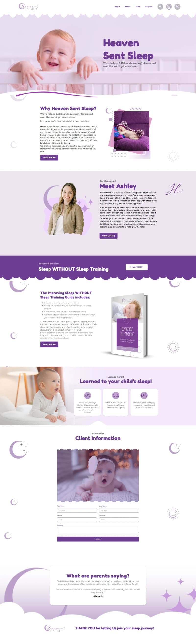 Heaven Sent Sleep — Infant Sleep Funnel — full page design