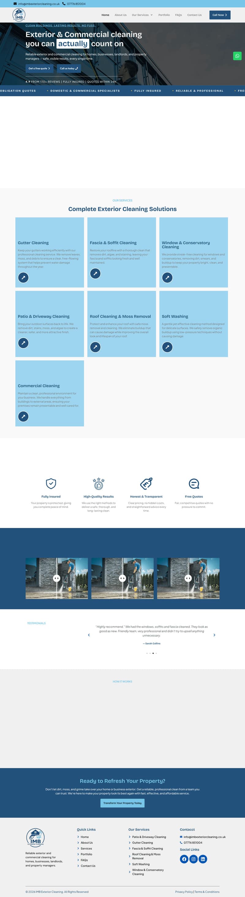 IMB Exterior Cleaning — Domestic & Commercial — full page design