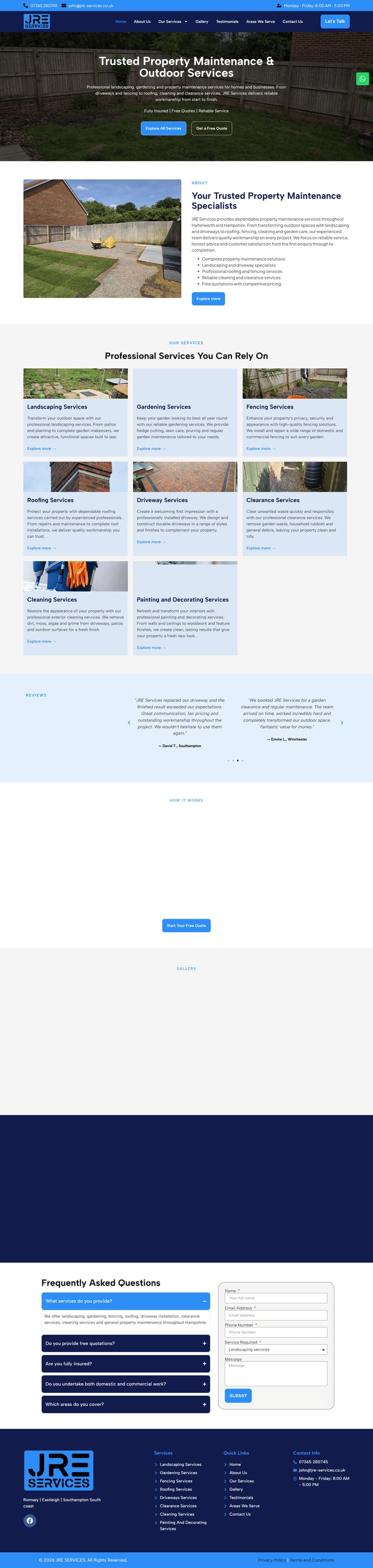 JRE Services — Property Maintenance Site — full page design